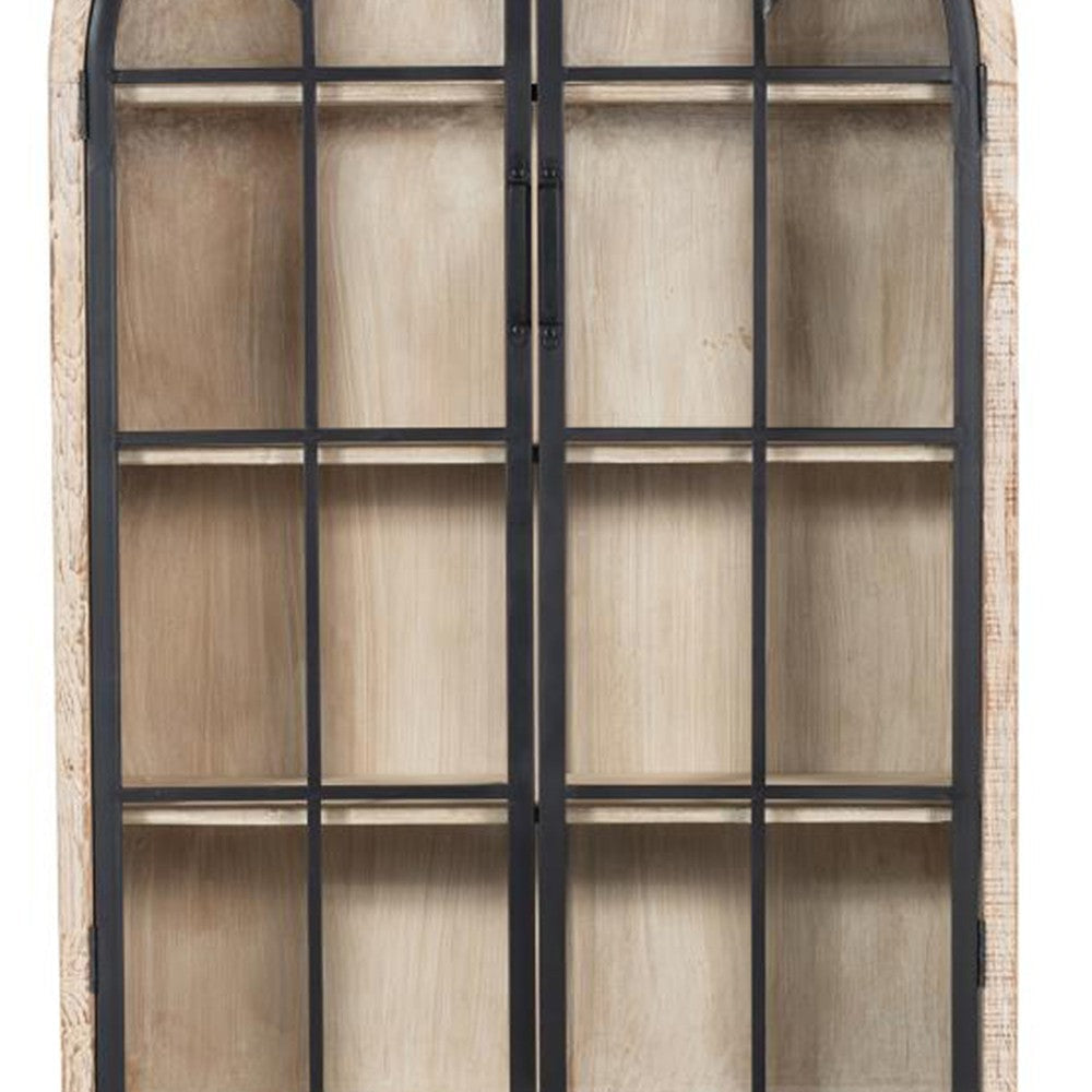 Veria China Cabinet 2 Glass Door Arch Frame Whitewash Wood 83 Inch BM326780