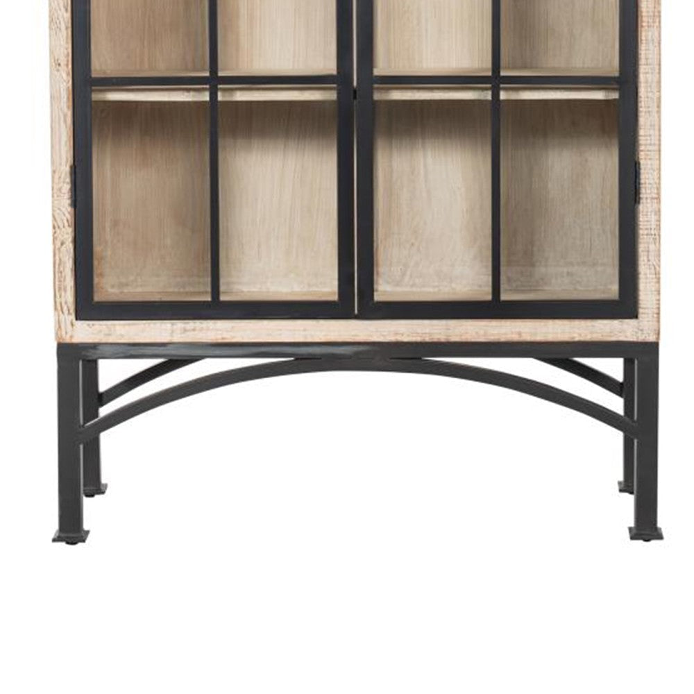 Veria China Cabinet 2 Glass Door Arch Frame Whitewash Wood 83 Inch BM326780