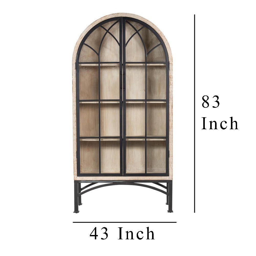 Veria China Cabinet 2 Glass Door Arch Frame Whitewash Wood 83 Inch BM326780