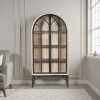 Veria China Cabinet, 2 Glass Door Arch Frame, Whitewash Wood, 83 Inch