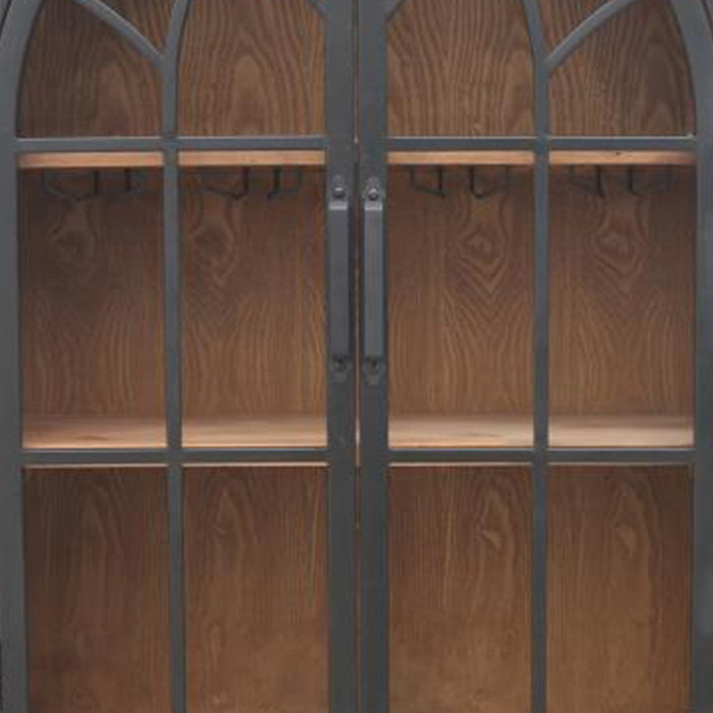 Veria Curio Wine Bar Cabinet 2 Glass Arch Doors Matte Black 71 Inch BM326781