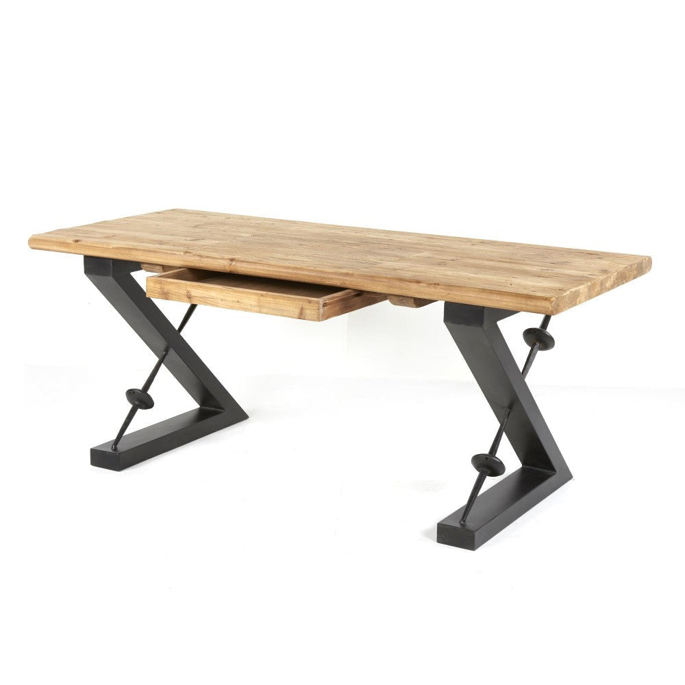 Meya Office Desk Z Shaped Black Iron Base 71 Inch Rectangular Top BM326784