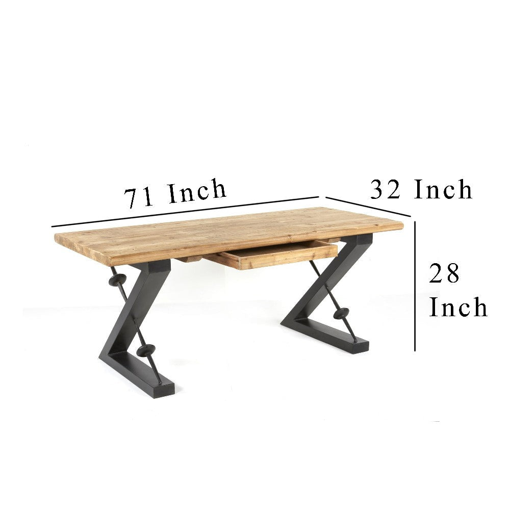 Meya Office Desk Z Shaped Black Iron Base 71 Inch Rectangular Top BM326784