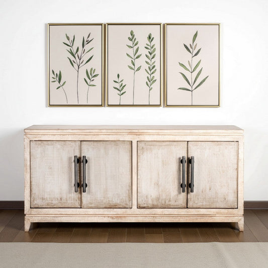Orla Sideboard Buffet Cabinet, 4 Doors, Washed White Reclaimed Wood
