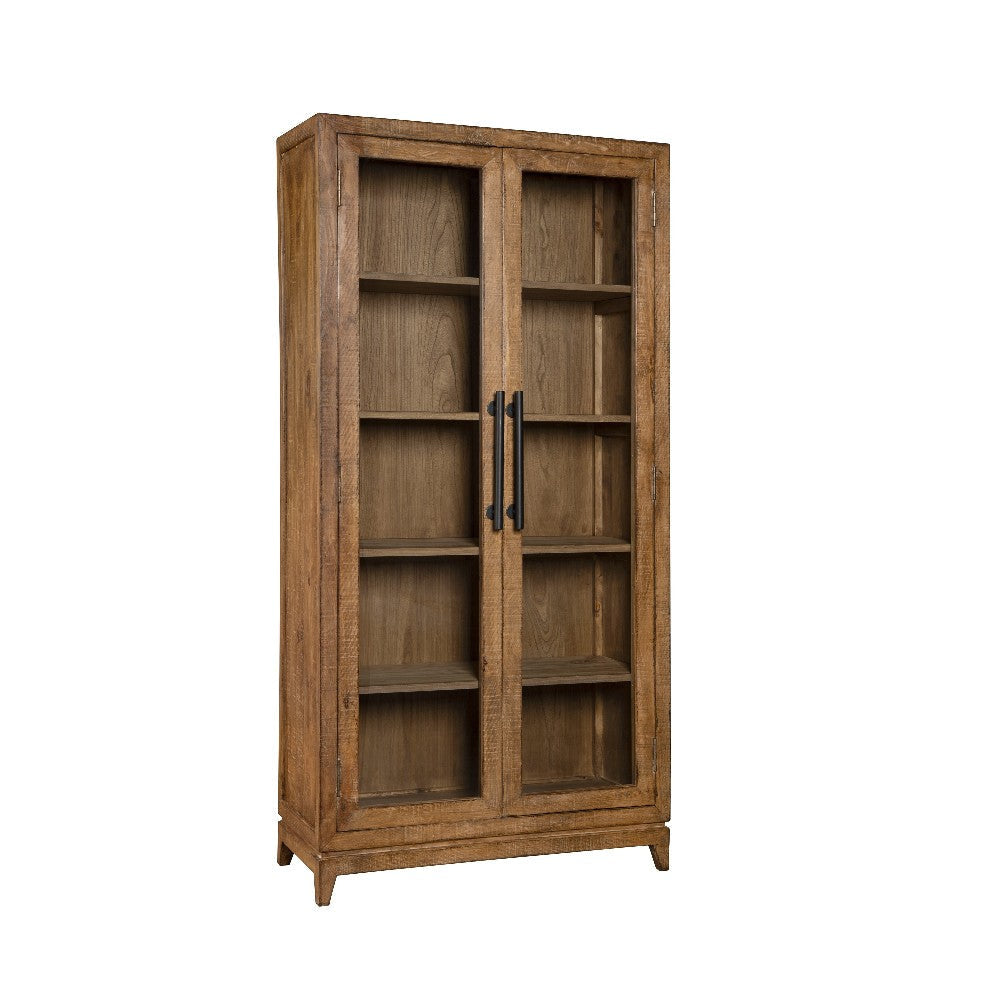 Orla Tall China Cabinet, 2 Glass Doors, Antique Brown Reclaimed Wood