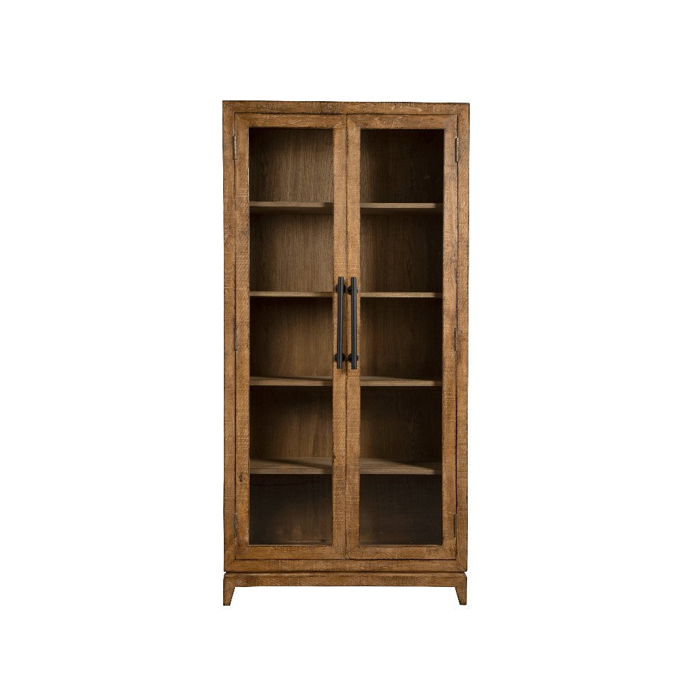Orla Tall China Cabinet 2 Glass Doors Antique Brown Reclaimed Wood BM326787