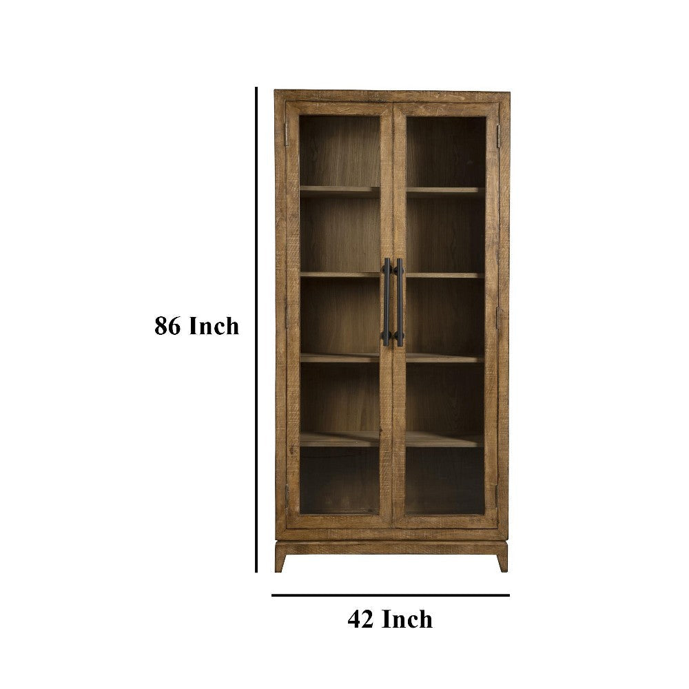 Orla Tall China Cabinet 2 Glass Doors Antique Brown Reclaimed Wood BM326787