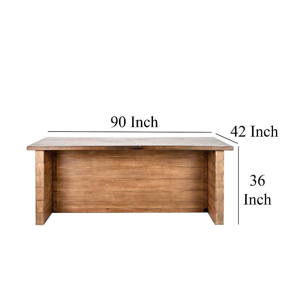 Amry Counter Table 90 Inch Rectangular Top Natural Brown Pine Wood BM326789
