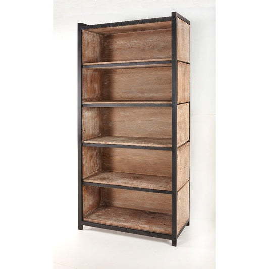 Ramy Accent Bookcase, Zig Zag Design, 90 Inch Black Metal, Gray Brown