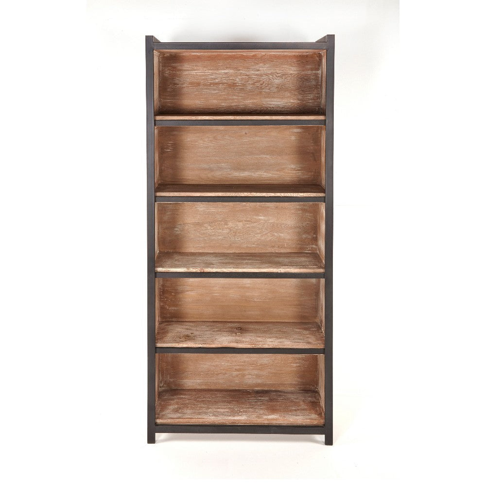 Ramy Accent Bookcase Zig Zag Design 90 Inch Black Metal Gray Brown BM326790