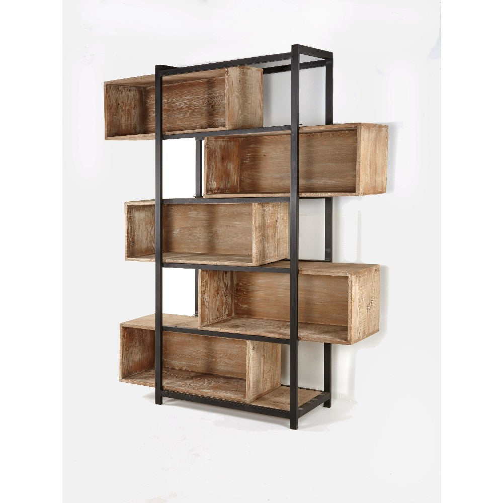 Ramy Accent Bookcase Zig Zag Design 90 Inch Black Metal Gray Brown BM326790