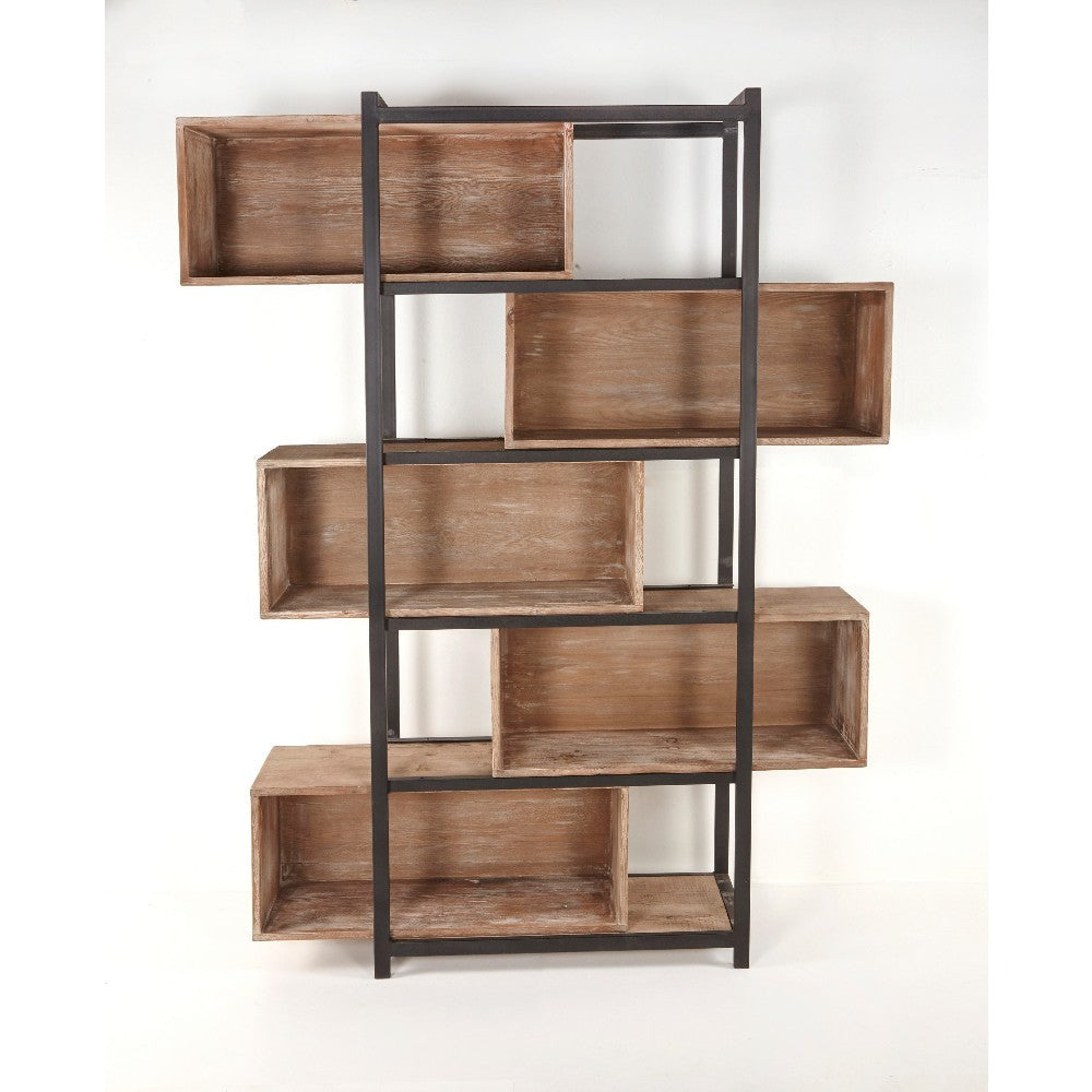 Ramy Accent Bookcase Zig Zag Design 90 Inch Black Metal Gray Brown BM326790