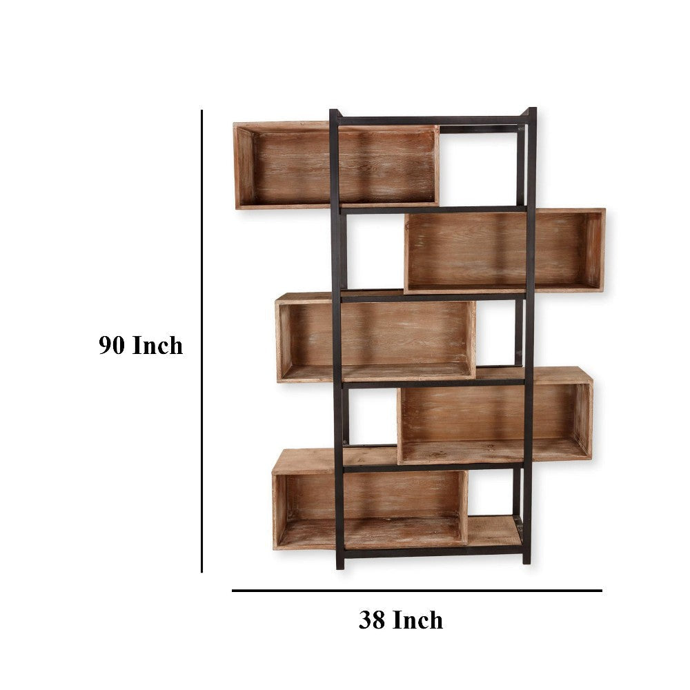 Ramy Accent Bookcase Zig Zag Design 90 Inch Black Metal Gray Brown BM326790