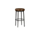 Mey Counter Stool, Brown Leather Round Seat, Black Forged Iron Base