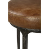 Mey Counter Stool Brown Leather Round Seat Black Forged Iron Base BM326791