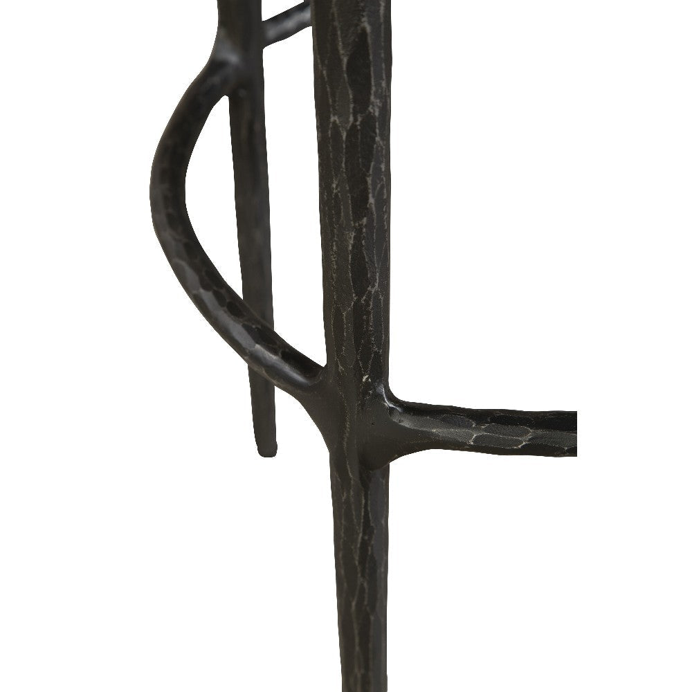 Mey Counter Stool Brown Leather Round Seat Black Forged Iron Base BM326791