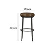 Mey Counter Stool Brown Leather Round Seat Black Forged Iron Base BM326791