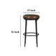 Mey Counter Stool Brown Leather Round Seat Black Forged Iron Base BM326791