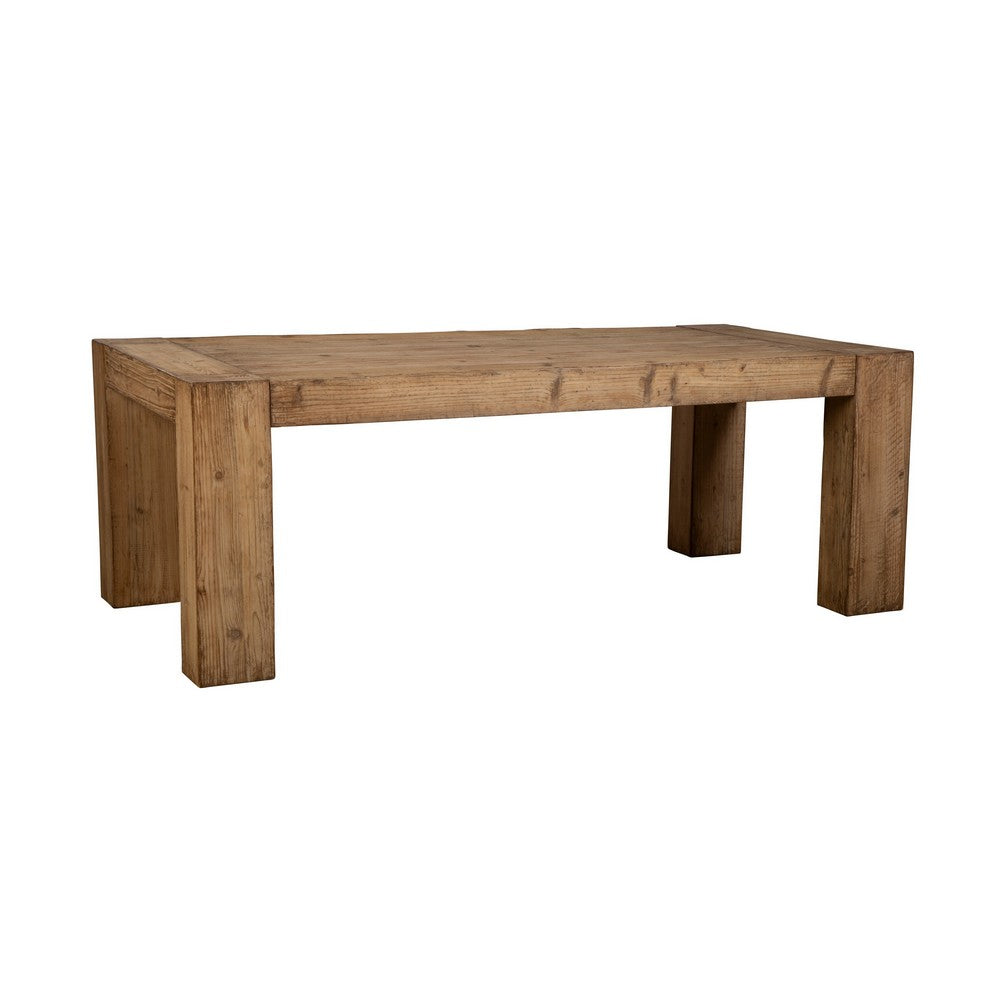Mao Dining Table, 84 Inch Rectangular Top, Brown Reclaimed Pine Wood