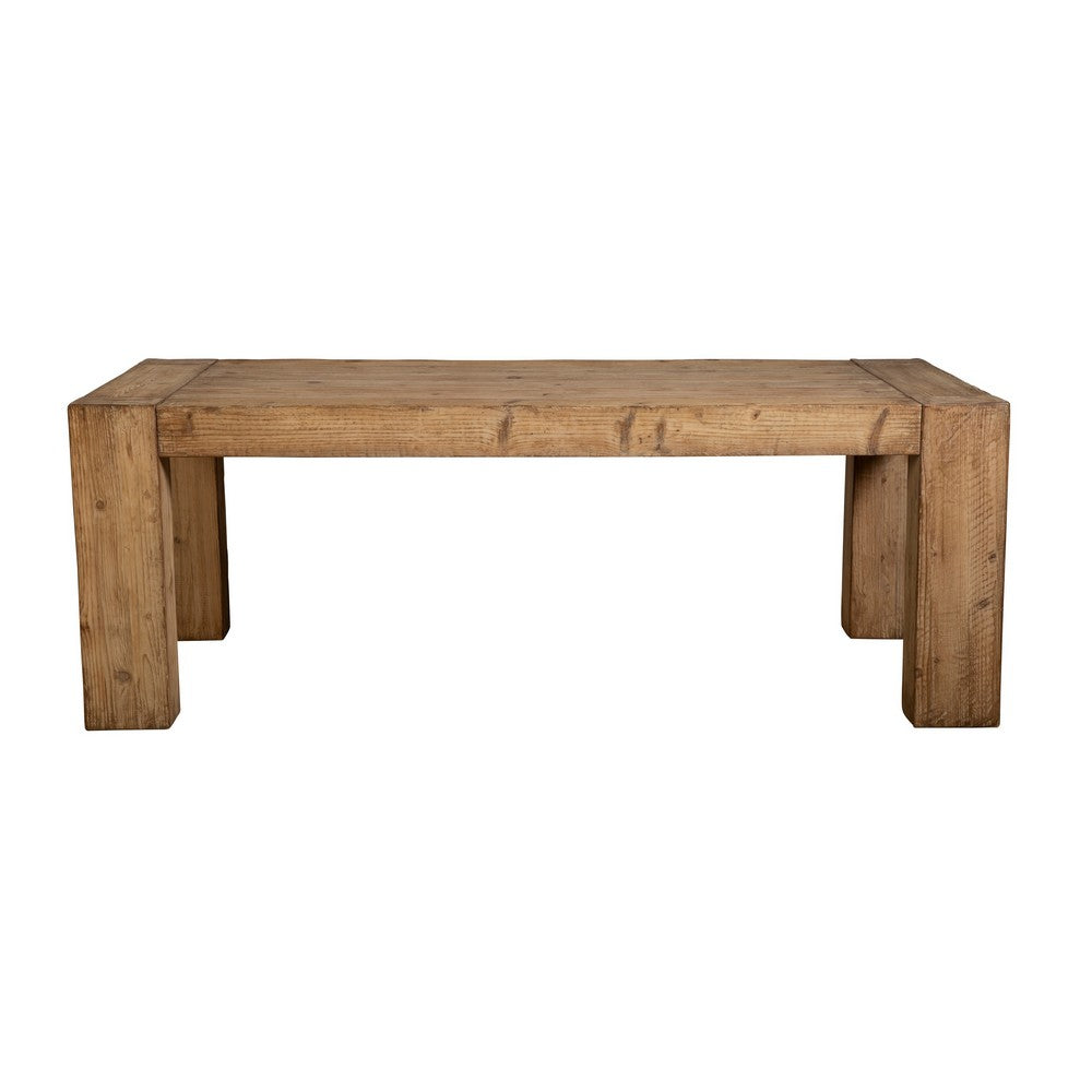 Mao Dining Table, 84 Inch Rectangular Top, Brown Reclaimed Pine Wood