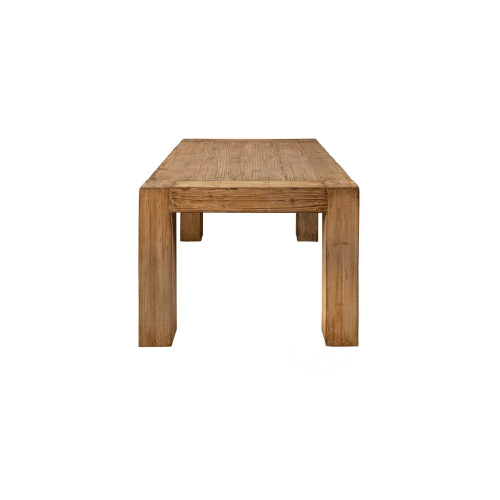 Mao Dining Table, 84 Inch Rectangular Top, Brown Reclaimed Pine Wood