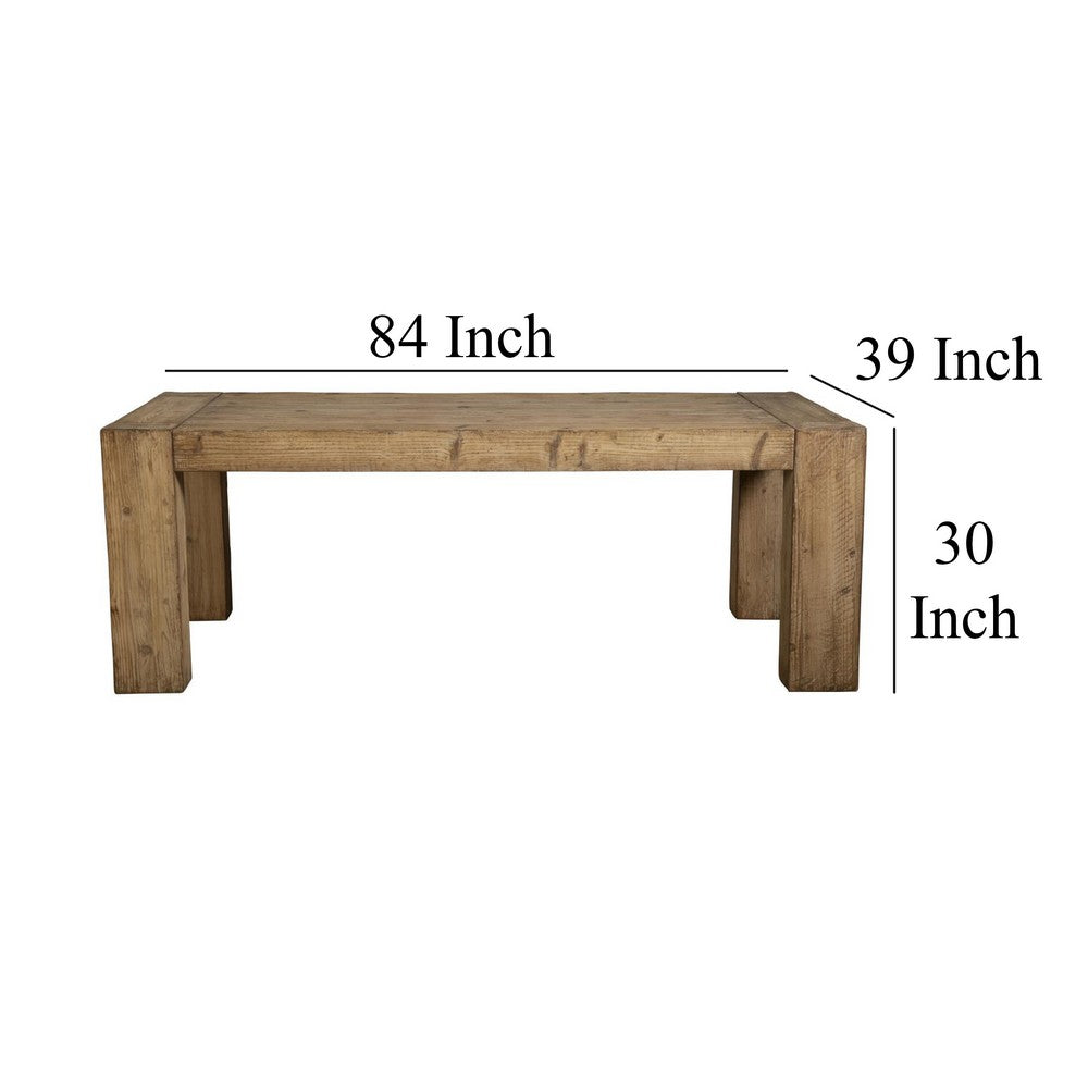 Mao Dining Table, 84 Inch Rectangular Top, Brown Reclaimed Pine Wood