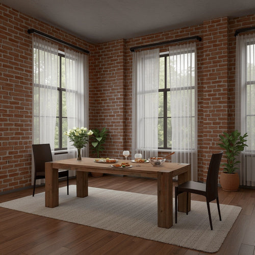 Mao Dining Table, 84 Inch Rectangular Top, Brown Reclaimed Pine Wood