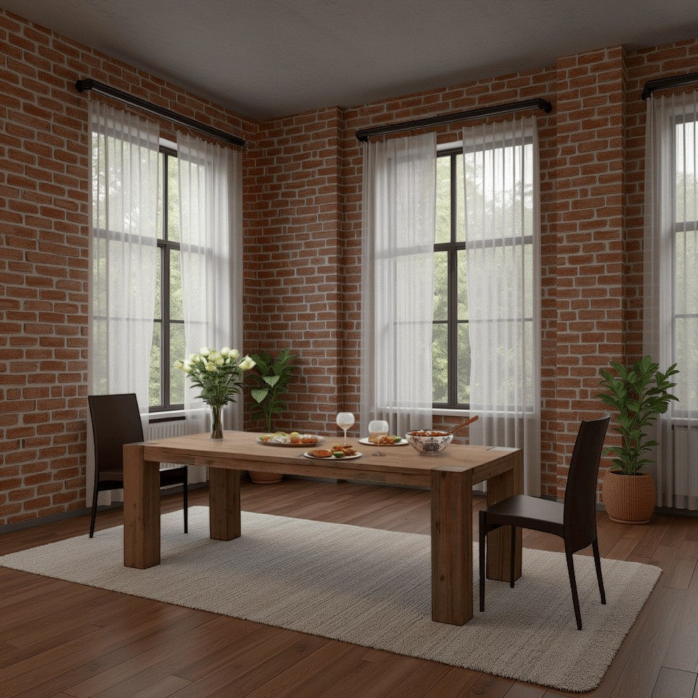 Mao Dining Table, 84 Inch Rectangular Top, Brown Reclaimed Pine Wood