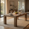 Mao Dining Table, 84 Inch Rectangular Top, Brown Reclaimed Pine Wood