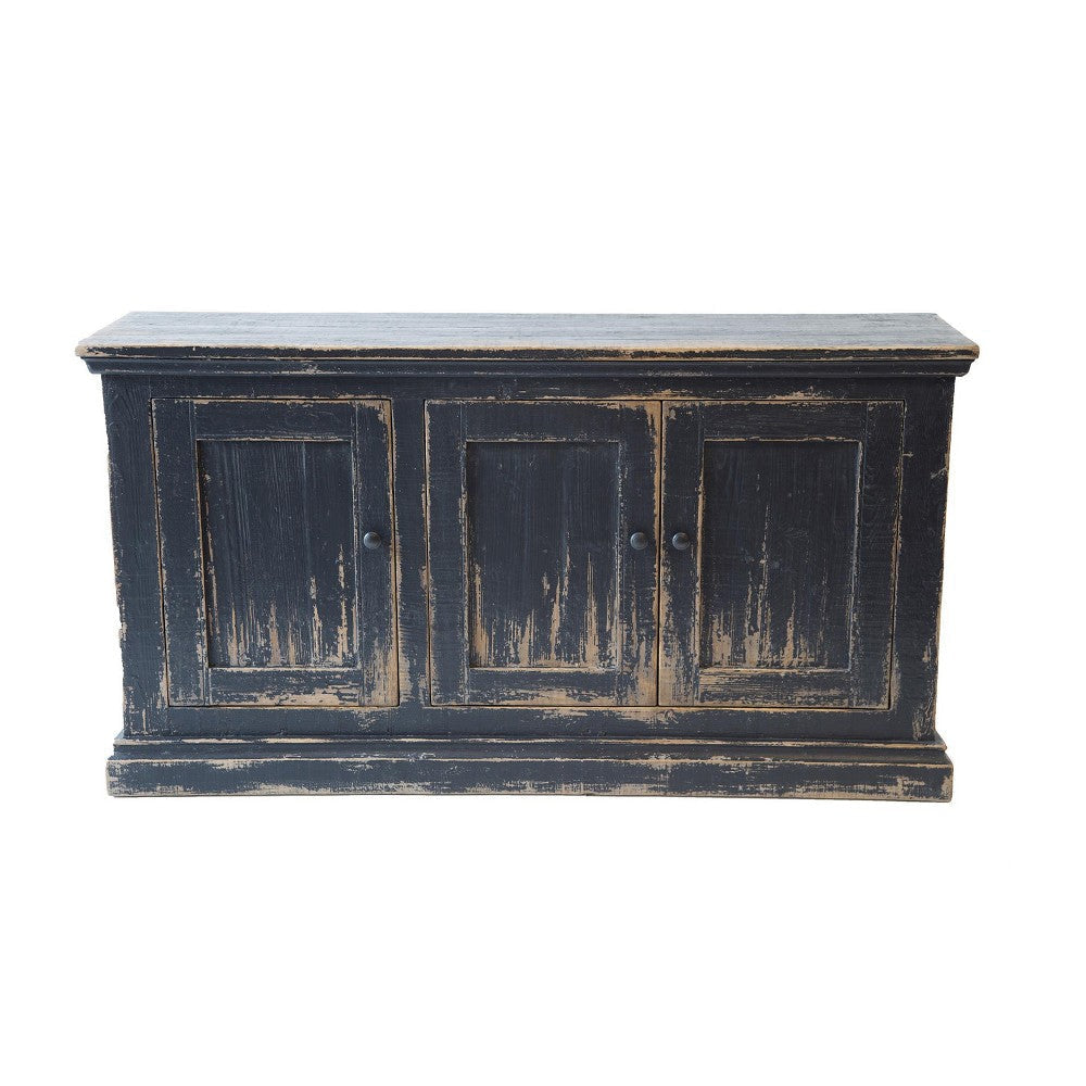 Miy Sideboard Buffet Cabinet 3 Door Antique Black Pine Wood 65 Inch BM326794