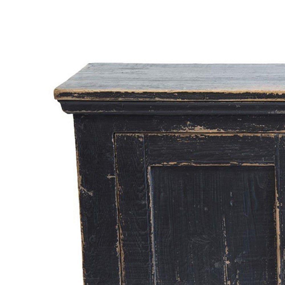 Miy Sideboard Buffet Cabinet 3 Door Antique Black Pine Wood 65 Inch BM326794