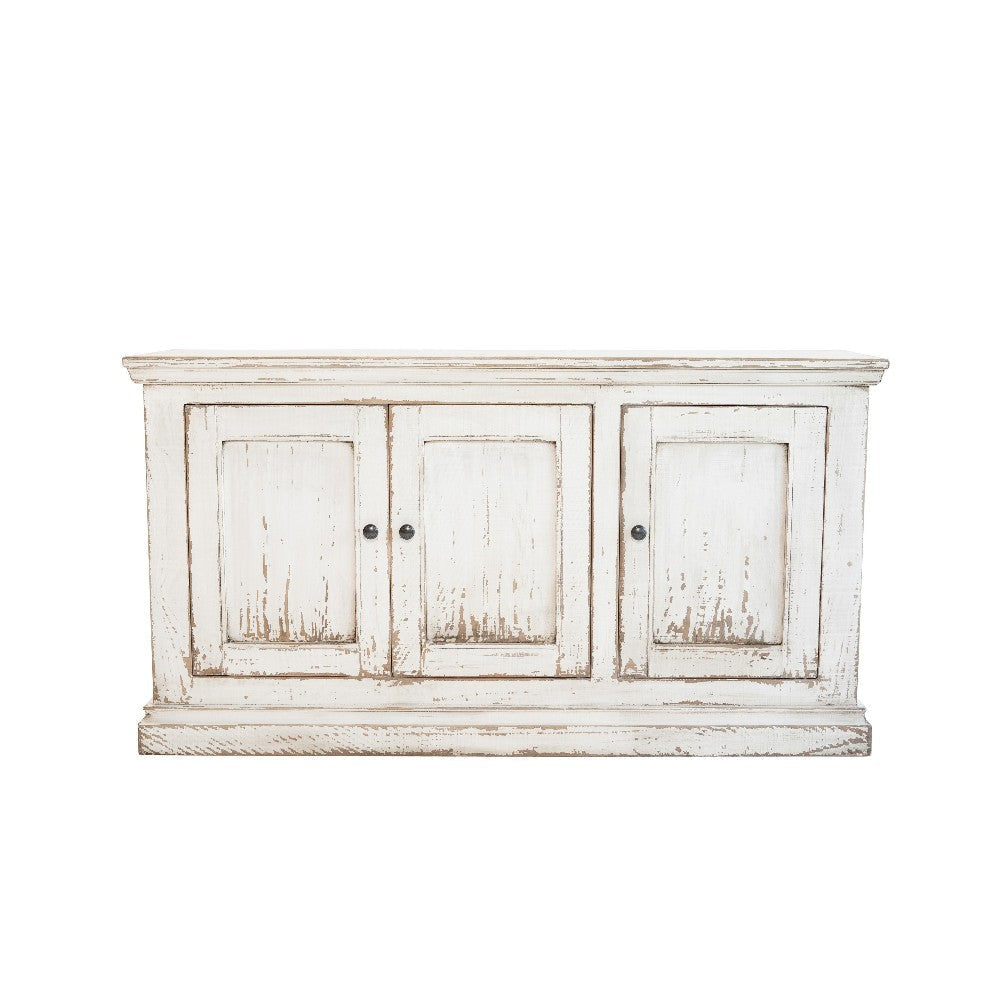 Miy Sideboard Buffet Cabinet 3 Door Antique White Pine Wood 65 Inch BM326795
