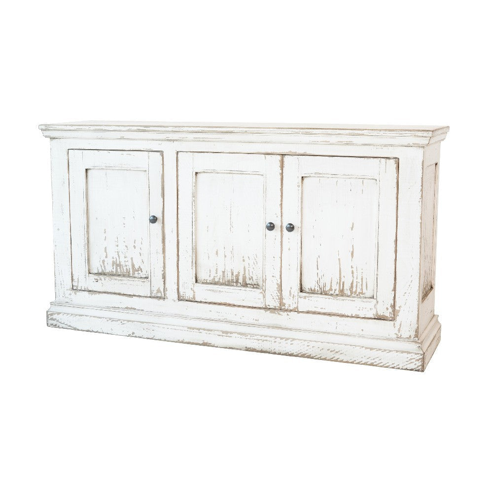 Miy Sideboard Buffet Cabinet 3 Door Antique White Pine Wood 65 Inch BM326795