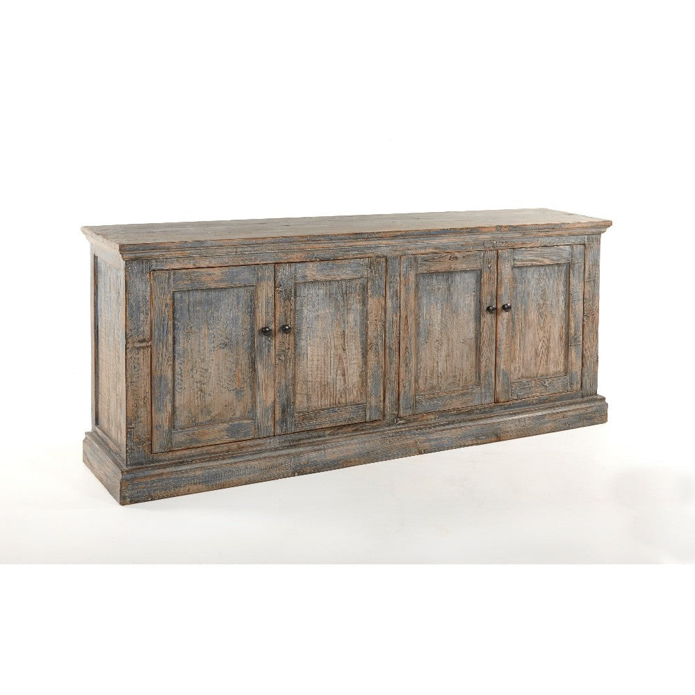 Miy Sideboard Buffet Cabinet, 4 Door, Antique Blue Pine Wood 83 Inch