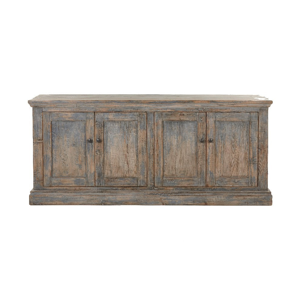 Miy Sideboard Buffet Cabinet 4 Door Antique Blue Pine Wood 83 Inch BM326796