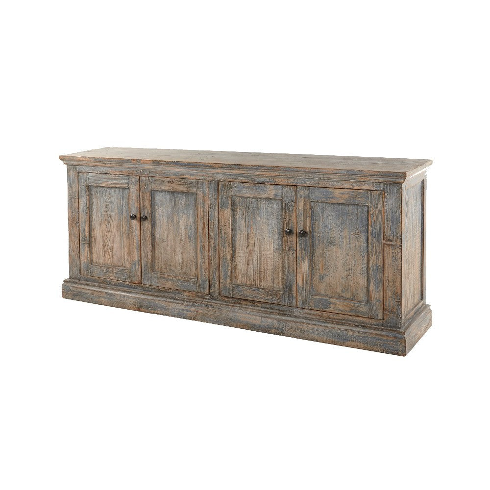 Miy Sideboard Buffet Cabinet 4 Door Antique Blue Pine Wood 83 Inch BM326796