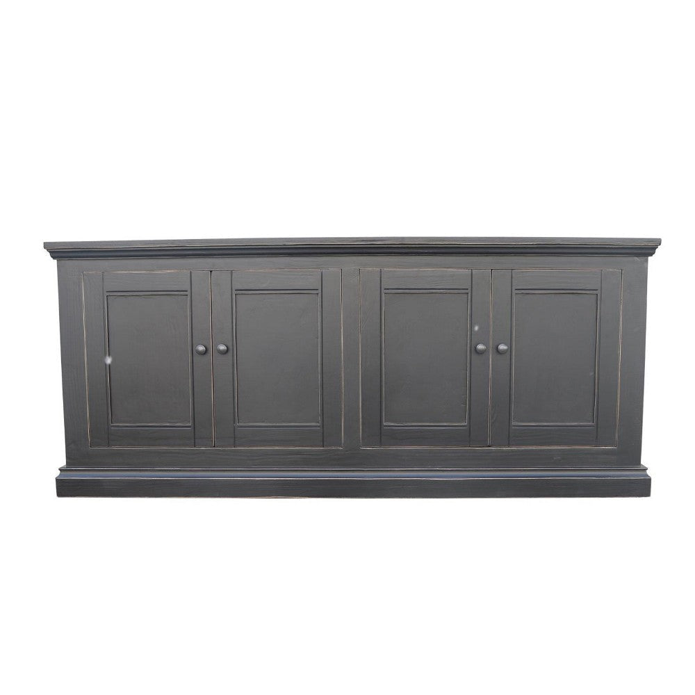Miy Sideboard Buffet Cabinet, 4 Door, Matte Black Pine Wood 83 Inch