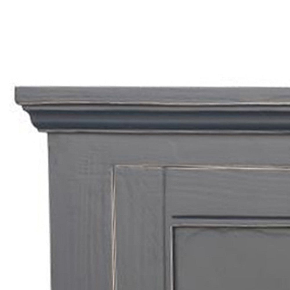 Miy Sideboard Buffet Cabinet 4 Door Matte Black Pine Wood 83 Inch BM326797