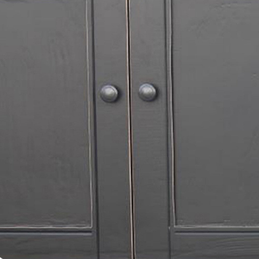 Miy Sideboard Buffet Cabinet 4 Door Matte Black Pine Wood 83 Inch BM326797