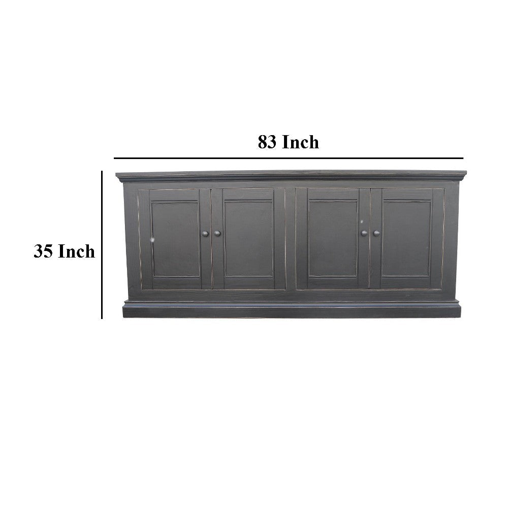 Miy Sideboard Buffet Cabinet 4 Door Matte Black Pine Wood 83 Inch BM326797