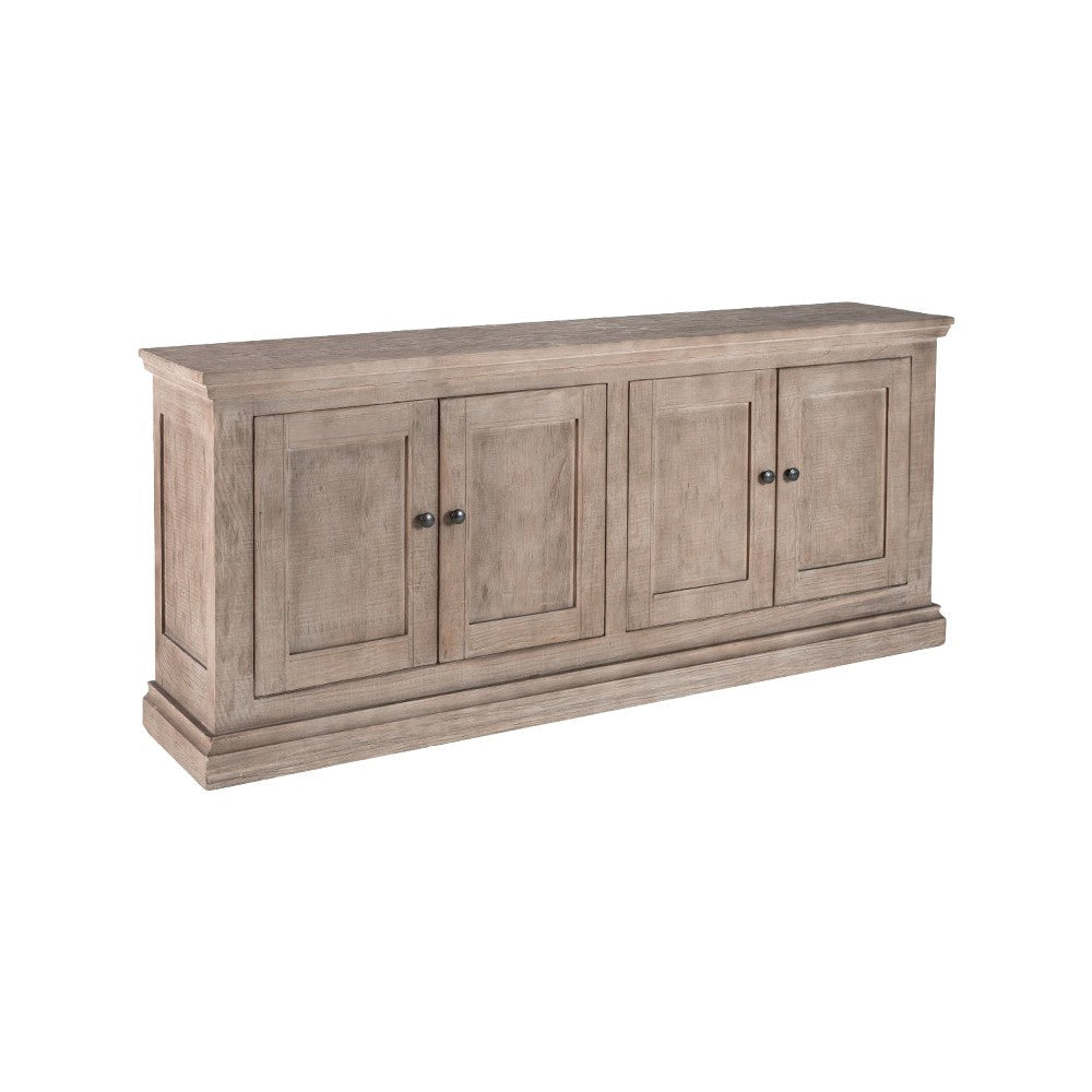 Miy Sideboard Buffet Cabinet, 4 Door, Medium Gray Pine Wood 83 Inch