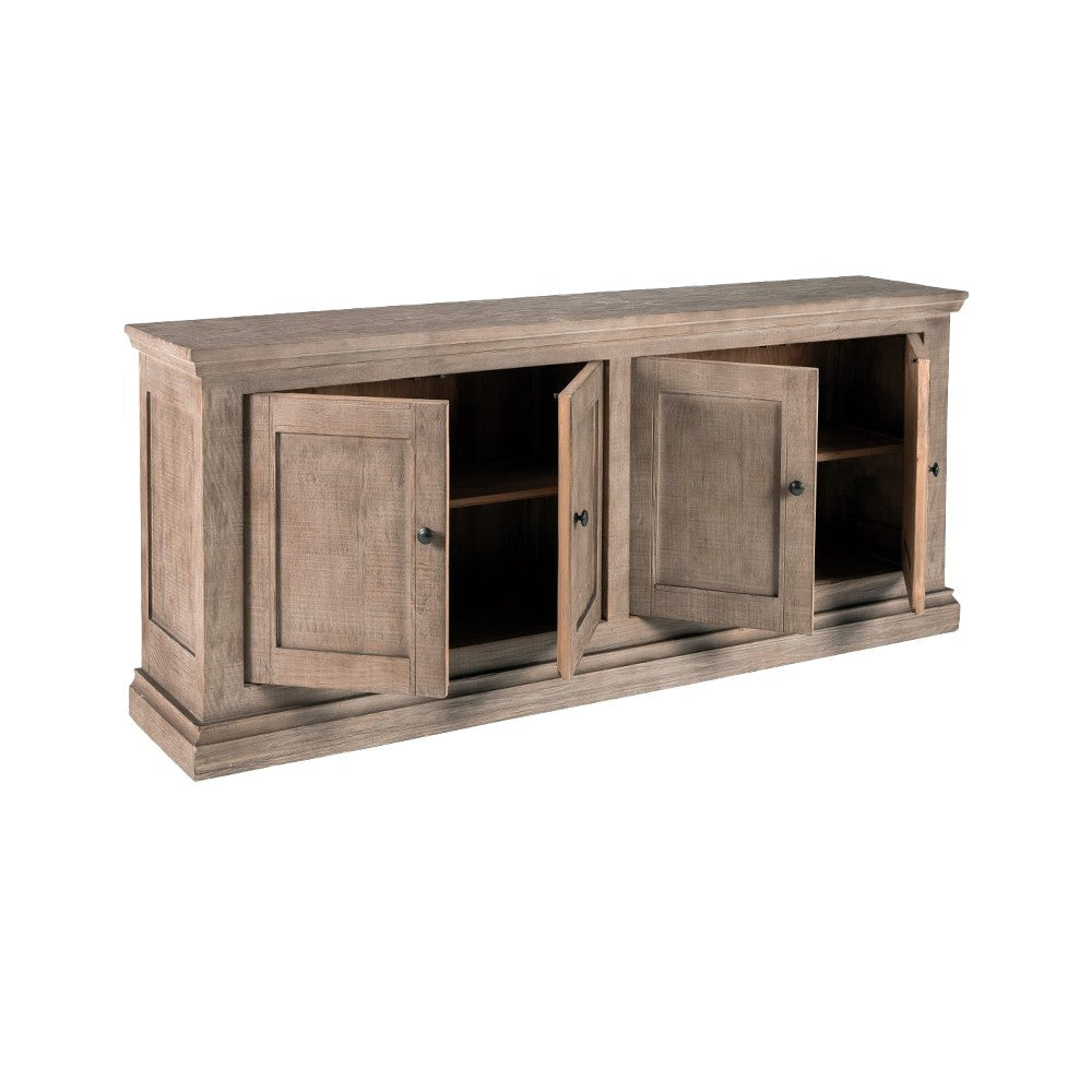 Miy Sideboard Buffet Cabinet 4 Door Medium Gray Pine Wood 83 Inch BM326798