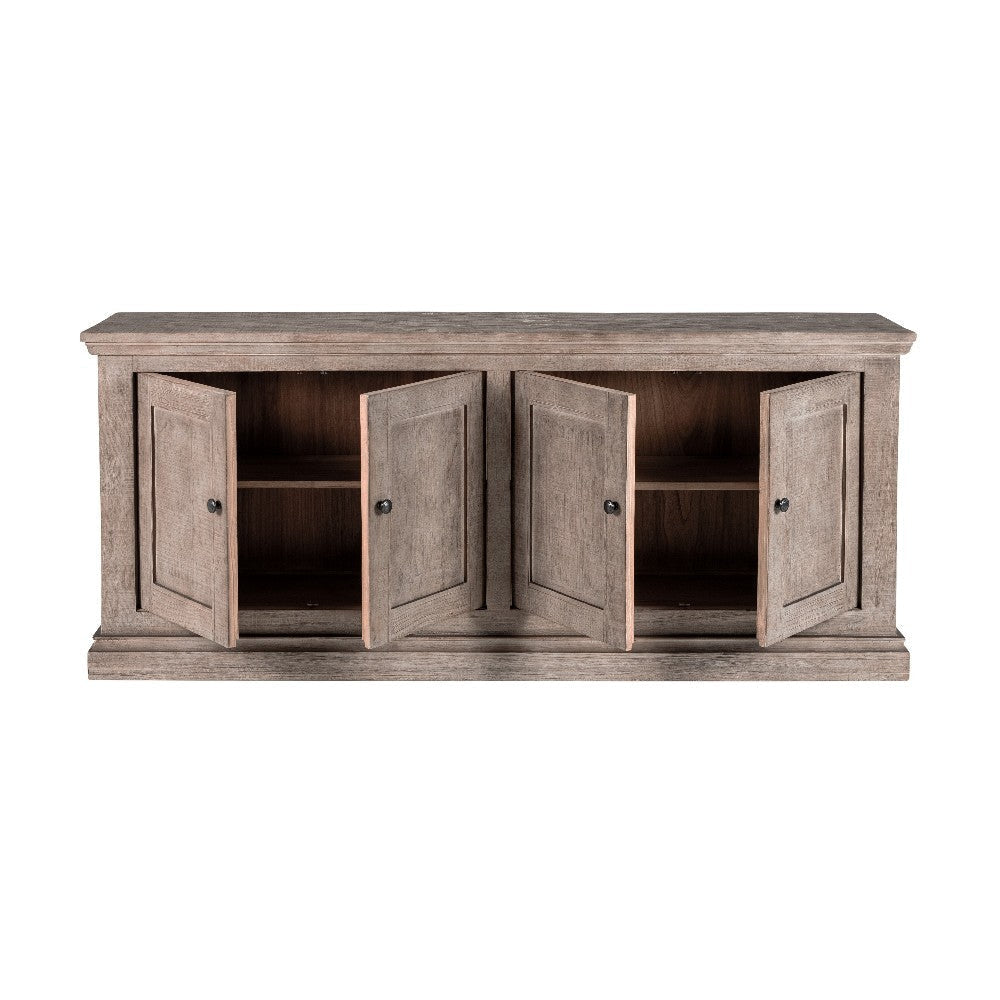 Miy Sideboard Buffet Cabinet 4 Door Medium Gray Pine Wood 83 Inch BM326798