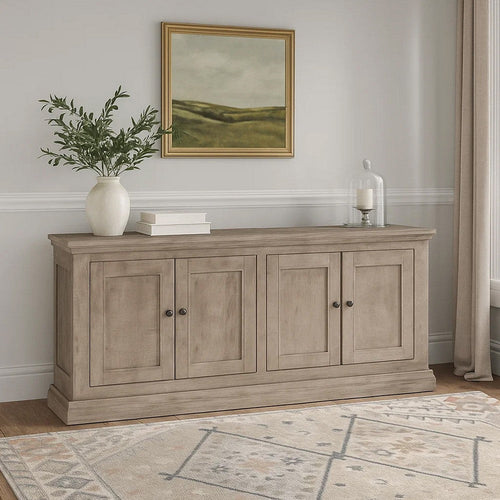 Miy Sideboard Buffet Cabinet, 4 Door, Medium Gray Pine Wood 83 Inch