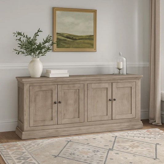 Miy Sideboard Buffet Cabinet, 4 Door, Medium Gray Pine Wood 83 Inch