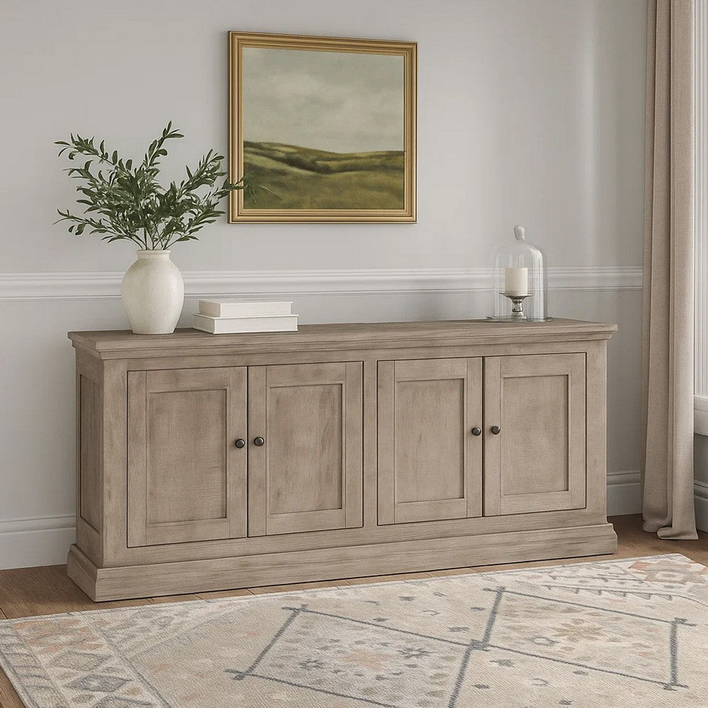 Miy Sideboard Buffet Cabinet, 4 Door, Medium Gray Pine Wood 83 Inch