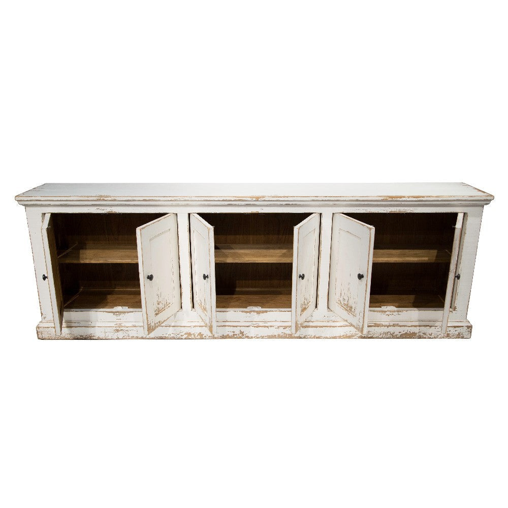 Miy Sideboard Buffet Cabinet 6 Door Antique White Pine Wood 106 Inch BM326800