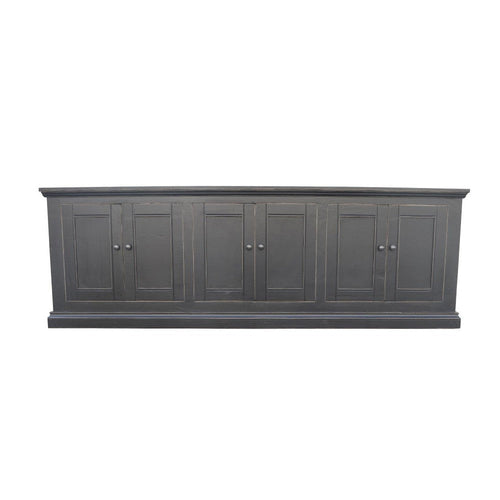 Miy Sideboard Buffet Cabinet, 6 Door, Matte Black Pine Wood 106 Inch
