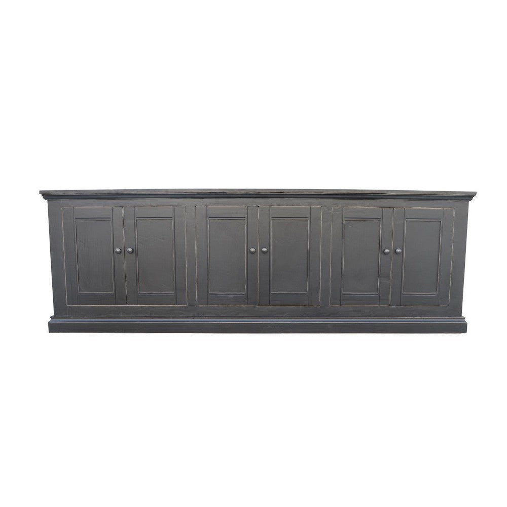 Miy Sideboard Buffet Cabinet, 6 Door, Matte Black Pine Wood 106 Inch