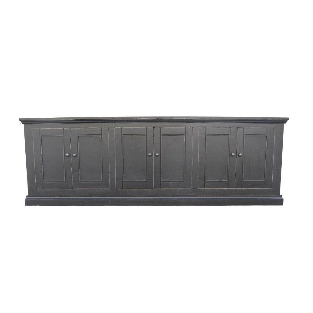 Miy Sideboard Buffet Cabinet 6 Door Matte Black Pine Wood 106 Inch BM326801